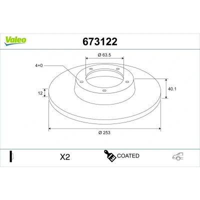 Imagen de VALEO Disco de freno FORD: Fiesta 7, Mk7 Furgoneta Eje trasero 253mm 12mm 4Taladro(s) macizo 673122 Discos freno,