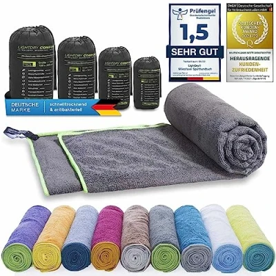 Imagen de Toalla deportiva de mochila microfibra LightDry para hombres y mujeres viaje secado extremadamente rápido Toallas playa baño Absorbente, ligera antibacteriana (200 x 100 cm, Antracita)