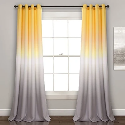 Imagen de Lush Decor Ombre Fiesta Juego de Cortinas filtrantes luz para Sala, Comedor, Dormitorio (par), 52 Pulgadas Ancho x 84 Largo, Amarillo y Gris