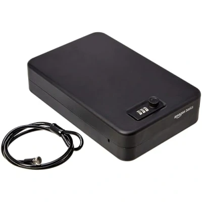 Imagen de Amazon Basics Caja de seguridad portátil con cerradura combinación para documentos y joyas, XXL, color negro