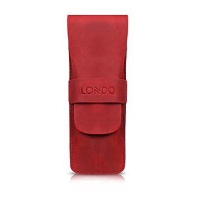Imagen de Londo Estuche de Piel Genuina para Lápices y Bolígrafos con Cierre Solapa, Dos Compartimentos, Unisex, Rosso (OTTO447)