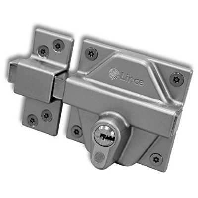 Imagen de Lince Cerrojo Europerfil 7932EBP I acabado en bicapa plata Protección anti bumping, ganzúa, torsión Especial para verjas, cancelas y puertas metálicas