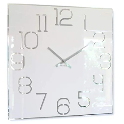 Imagen de FLEXISTYLE Reloj de Pared Grande Cuadrado Digit 50 cm diámetro, sin Ruido tictac Moderno, diseño Cristal acrílico y Espejo acrílico, salón, Dormitorio (Blanco)