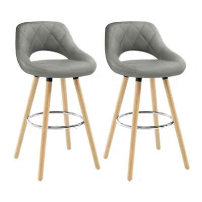 Imagen de WOLTU 2X Taburetes de Bar con Respaldo Sillas Cocina Juego 2 Altos Marco Madera Maciza Imitación Cuero Silla Diseño Gris BH111gr