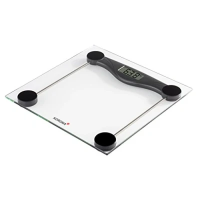Imagen de Korona Olivia 74540 Báscula de cristal Capacidad carga 180 kg 100 g Pantalla LCD fácil leer Diseño atemporal Indicador sobrecarga Pilas incluidas, color negro,