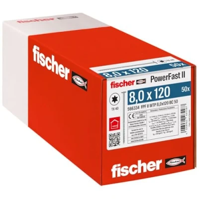 Imagen de fischer PowerFast II WTP 8,0 x 120 Tornillo potente para construcción de madera con cabeza plato, alojamiento estrella interior y rosca parcial, constructiva, 50