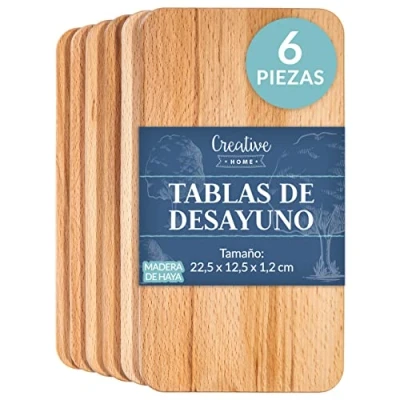 Imagen de Creative Home 6 x Tabla Cortar Cocina de Madera Aceitada 22,5x12,5x1,2 cm Trocear Haya Natural Reversible Accesorio para Servir Aperitivos Quesos Embutidos Desayuno Entrantes