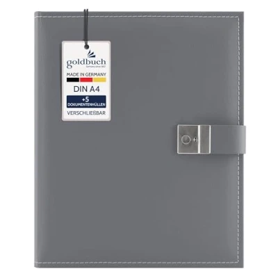 Imagen de Goldbuch Piedra Cezanne, Documentos DIN A4, Anillas con 5 Fundas de visión, organizadora Ampliable Cerradura, orgánica Piel sintética, Carpeta Aprox. 27,5 x 34 cm, Cuero, Gris, 26 cm