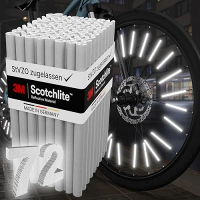 Imagen de PEDALUXX Reflectores de radios, 72 unidades, apto para 1 bicicleta según StVZO [con material reflectante original 3M™ Scotchlite™