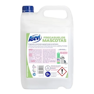 Imagen de Asevi Fregasuelos Mascotas Concentrado con Tecnología Patentada contra el Mal Olor Limpiasuelos Perfumado PH Neutro para Todo Tipo de Suelos Formato Profesional 5 Litros