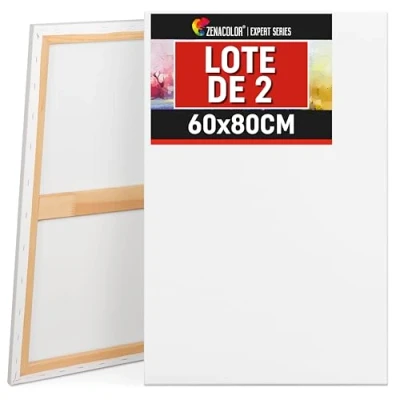 Imagen de Zenacolor Lienzo 60x80 Set de 2 para Pintar sin Ácido Apto Todo Tipo Pintura sobre Lienzos