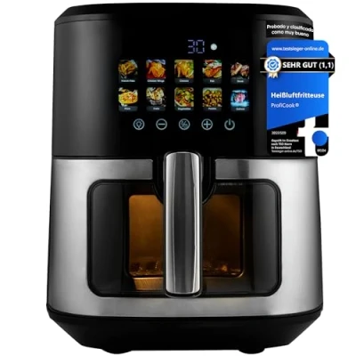 Imagen de ProfiCook® Freidora de aire caliente 6,5L Preparación sin aceite/grasa Airfryer con pantalla a color 9 programas 50 200C 1700W XXL PC FR 1286 H