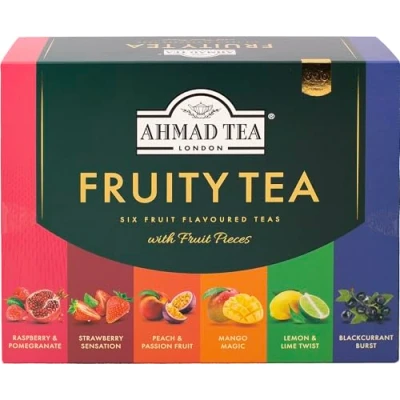 Imagen de Ahmad Tea Fruitytea Surtido de té negro y verde 6 variedades mango, fresa, grosella, limón lima, frambuesa granada, melocotón maracuyá aroma sellado 60 bolsitas