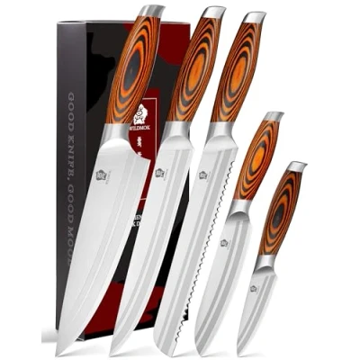 Imagen de WILDMOK Set de 5 Cuchillos Utensilios Cocina Cuchillos, Acero Alemán Profesionales para Chef