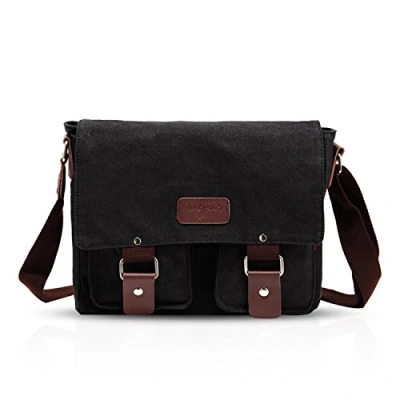 Imagen de FANDARE Nuevo Bolsa Mensajero Messenger Bag Crossbody Bolso Bandolera Shoulder 14 Pulgadas Portátil Estudiante Viaje Trabajo Escuela Las Mujeres Hombre Lona Negro