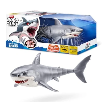 Imagen de ROBO ALIVE Great White Shark Serie 1 de ZURU, Juguete tiburón con Luces robóticas Que Funciona Pilas, para Piscina Verano, el baño