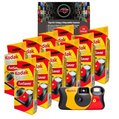 Imagen de Clikoze Paquete múltiple de cámaras desechables: incluye 10 unidades Kodak Funsaver un solo uso 35 mm con 27 exposiciones y tarjeta consejos fotografía