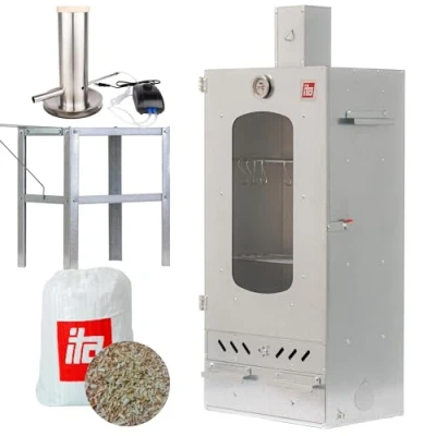 Imagen de ITA Ahumador 7012 Set de Smoker con Generador Humo, Mesa Armario Ventana y Chimenea Acero Aleado Calidad UE, Directo del Fabricante 81 cm 3 Estantes
