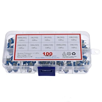 Imagen de DollaTek 100PCS 10 Valores (500 1M ohmio) RM065 Preset Filtro de Carbono Horizontal Trimpot Potenciómetro Kit Surtido con Caja Almacenamiento