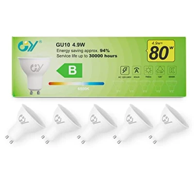 Imagen de GY 4.9W Bombilla GU10 LED 6500K Blanco Frío 790LM (Equivalente a 80W), No Regulable, 110 Grados Ángulo de haz Bajo Consumo Clase B, Parpadean Bombillas Pack 5