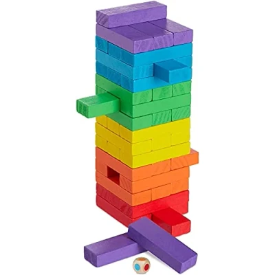 Imagen de torre móvil de colores, apilable, juego mesa madera, aprendizaje clásico, bloques construcción, juegos apilables, diversión familiar(48 piezas color aleatorio)