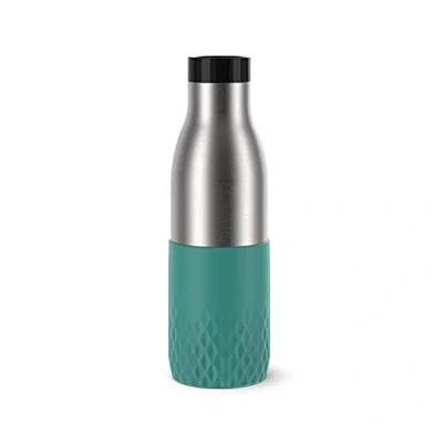 Imagen de Emsa N31106 Bludrop Sleeve Botella de agua (0,5 L, 100% hermética, cierre rápido presión, placer ergonómico 360, 12 horas, fría, apta para lavavajillas, acero inoxidable, petróleo