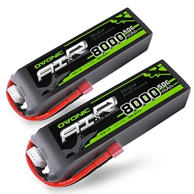 Imagen de OVONIC Lipo 3S 8000mAh 50C 11.1V con Enchufe T Estilo Dean para RC Avión Helicóptero Coche Camión Truggy Hobby DIY (2 Paquetes)