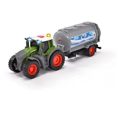 Imagen de Dickie 203734000ONL Tractor Fendt de Juguete con Depósito Leche Desmontable, 26 cm, Luz y Sonido, Adecuado a Partir 3 años, Verde Gris, Exclusivo en Amazon