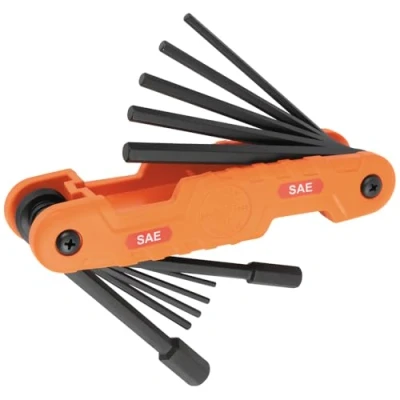Imagen de KLEIN TOOLS 70550 Juego de llaves hexagonales, 11 tamaños SAE, herramienta llave Allen plegable resistente con hexagonales extralargas, color naranja