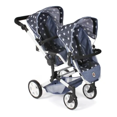 Imagen de Bayer Chic 2000 Cochecito para muñecas Linus Duo, Doble niños de 4 a 8 años, Carro tándem, Estrellas Azul Marino, 690 51