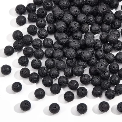Imagen de NBEADS 180Piezas 8mm Cuentas Redondas de Lava Natural, Piedra Negra Sin Teñir para la Fabricación Pendientes Pulsera Collar Joyería Bricolaje, Agujero: 1 mm