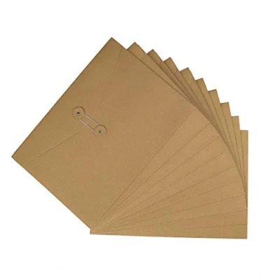 Imagen de Carpetas de archivos sobres papel Kraft A4 Documentos en cartera papel, Cierre cadena y botón, Bolsa organizador bolsillos proyecto 10PCS para Oficina Colegio, marrón