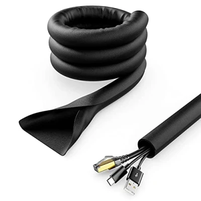 Imagen de deleyCON Conducto para Cables de 3,0m con Cierre Automático Gestión Canal Protección Funda Robusta Nailon Hogar Oficina Escritorio Negro