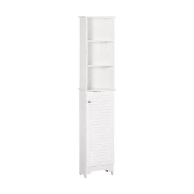 Imagen de HOMCOM Armario Alto de Baño con 1 Puerta 3 Estantes Abiertos y Balda Interior Ajustable Mueble Auxiliar Almacenaje para Salón Aseo Dormitorio 34x20x165 cm Blanco
