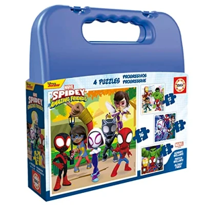 Imagen de Educa Maleta Spidey Set de 4 Puzzles Infantiles progresivos 6 a 16 Piezas Compuesto por Grandes Piezas, +3 años (19580)