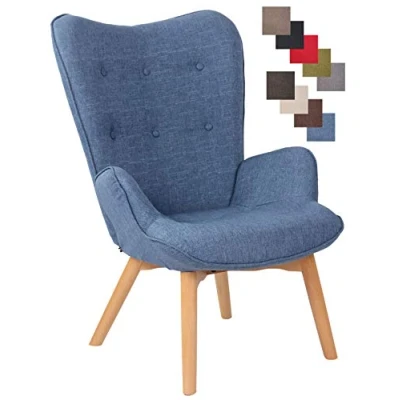 Imagen de CLP Sillón Orejero Nórdico Durham Tapizado En Tela I Butaca De Salón Estilo Escandinavo Lectura con Base Madera Color:, Color:Azul