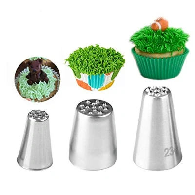Imagen de Juego de 3 boquillas para decoración pasteles, acero inoxidable herramientas fondant (hierba)