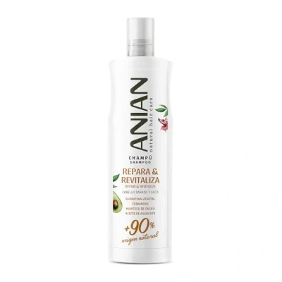 Imagen de ANIAN Champú Repara y Revitaliza, 400 ml, para Pelo Seco Dañado, Limpia, Hidrata Fortalece el Cabello con Aceite de Aguacate, Manteca Cacao Queratina Vegetal