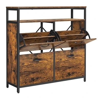 Imagen de VASAGLE Zapatero, Zapatero para Pasillo con 4 Puertas basculantes, Estrecho Divisor 12 20 Pares de Zapatos, 98,3 x 30 95 cm, rústico marrón y Negro LBS803B01