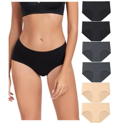 Imagen de wirarpa Bragas Mujer Algodón Elástico Braguitas Cintura Media Ropa Interior Suaves y Cómodas Pack de 6 Negro Gris Beige Talla XL