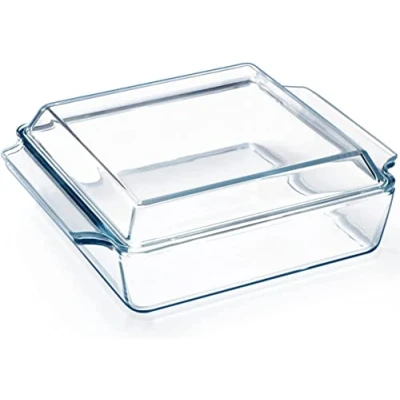 Imagen de karadrova 2L Cacerola de Vidrio con Tapa, 27x22x9cm Fuente Horno Cacerolas Cuadradas Cristal, Apto para Microondas y