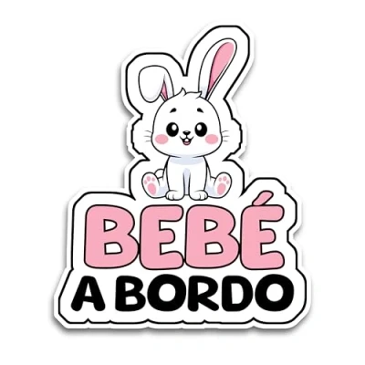 Imagen de Pegatina Bebe a Bordo Coche, Bebé Conejo 17 x 14 cm, Pegatinas Coche de Bordo, Resistente UV e Impermeable, Animal Sticker