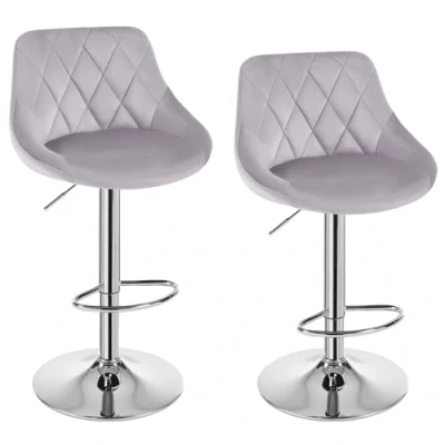 Imagen de WOLTU 2X Taburete de Bar Asiento Terciopelo Giratorio Sillas Altura Regulable Alto Cocina Gris Claro BH138hgr 2