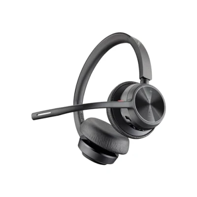 Imagen de Poly Auriculares inalámbricos Voyager 4320 UC con soporte de carga micrófono brazo Se conectan a PC/Mac el adaptador Bluetooth USB y celulares través