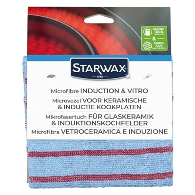 Imagen de STARWAX Microfibra especial vitrocerámica e inducción Limpia las manchas y proyecciones de grasa No Raye Lavables a 60 Fibras 65% recicladas Fabricación francesa