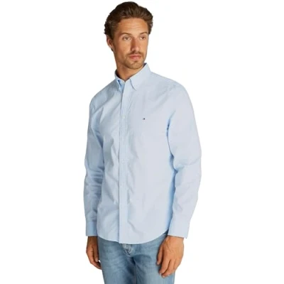 Imagen de Tommy Hilfiger Camisa Hombre Flex Poplin Polka Dot Regular Fit, Azul (Sweet Blue / White Dot), L