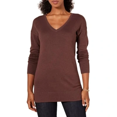 Imagen de Amazon Essentials Jersey Tipo Túnica Ligero de Manga Larga y Cuello en Pico (Disponible Tallas Grandes) Mujer, Castaño Oscuro Mezcla, XS