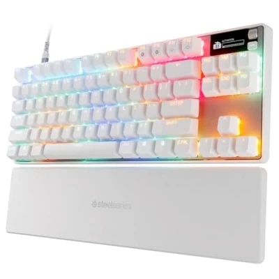 Imagen de SteelSeries Apex Pro TKL Gen 3 Blanco Teclado Mecanico Gaming HyperMagnetic Interruptores OmniPoint 3.0 Accionamiento Ajustable Rapid Trigger Preajustes Tap RGB OLED US QWERTY