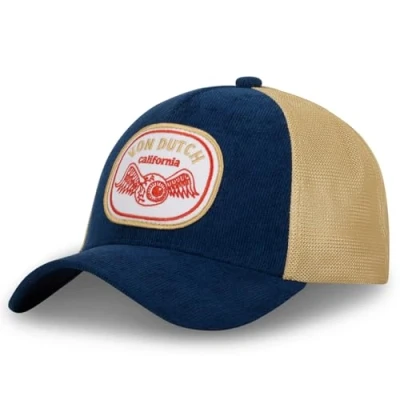 Imagen de Von Dutch Gorra Hombre y Mujer, Trucker CORDUROY, Ajustable, Azul oscuro/amarillo, Talla única
