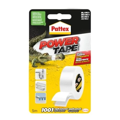 Imagen de Pattex Power Tape, cinta multiusos resistente, fuerte, corte fácil, blanco, 5 m